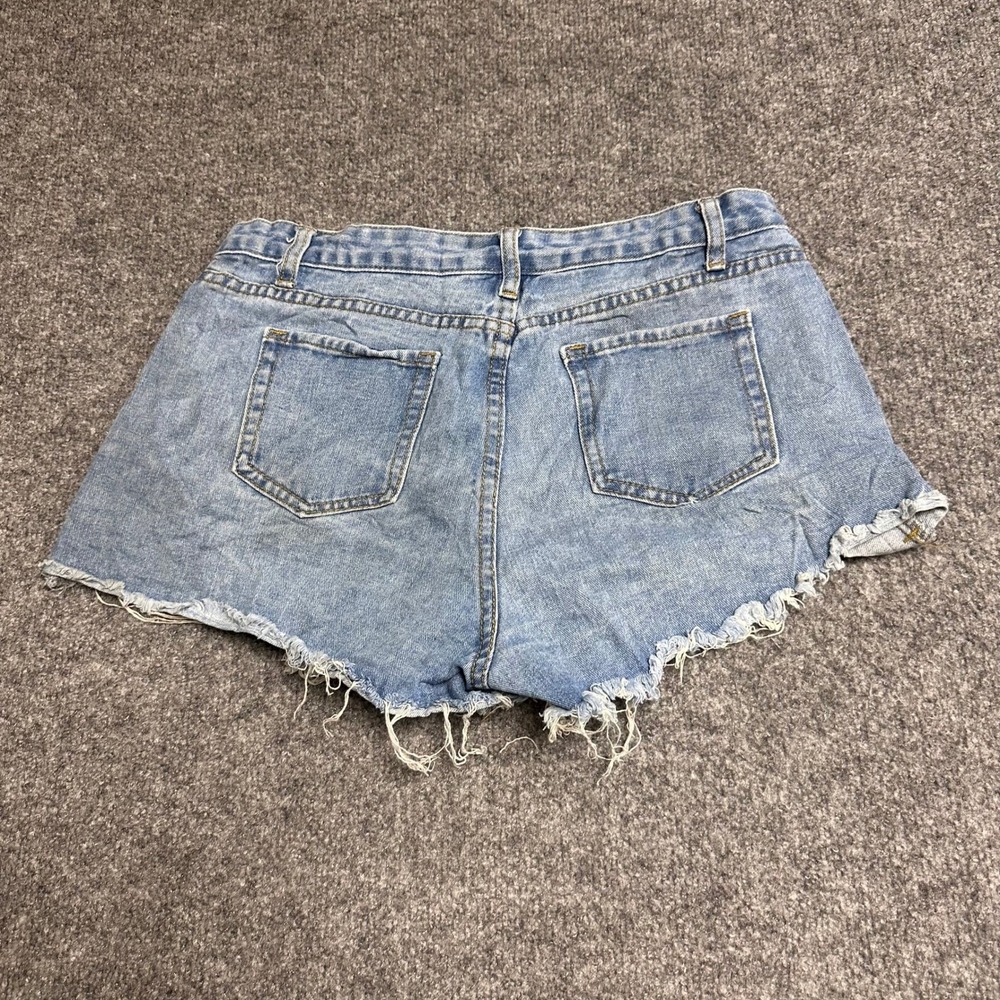 Shein Denim Shorts Womens Size L Blue Distressed Viscose Blend Frayed Hem Summer